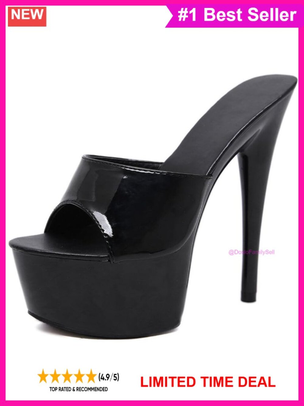 Patent Leather Platform Stiletto Heels Open Toe Mule Sandals Slip On Party Shoes